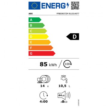 AEG FFB53937ZM Ελεύθερο Πλυντήριο Πιάτων για 14 Σερβίτσια Π59.8xY85εκ. Inox